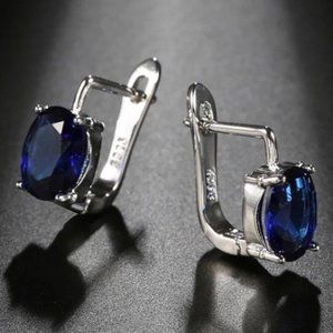 New Oval Dark Blue Natural Zircon Cute Earrings